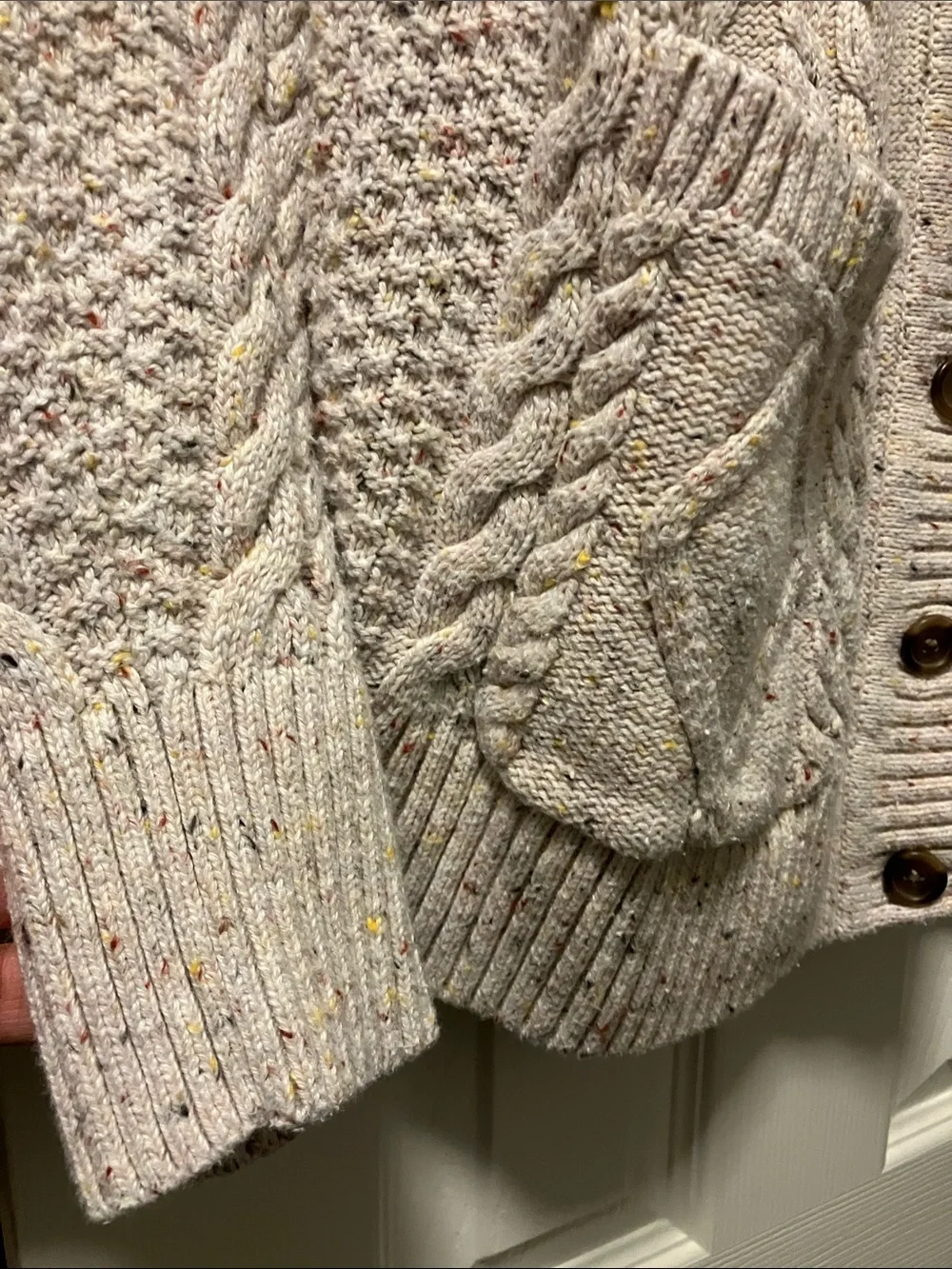 J. Crew Speckled Cream Cable Cardigan with Pockets